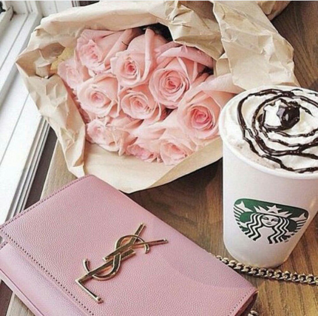 Цветы и кофе стильные розовые