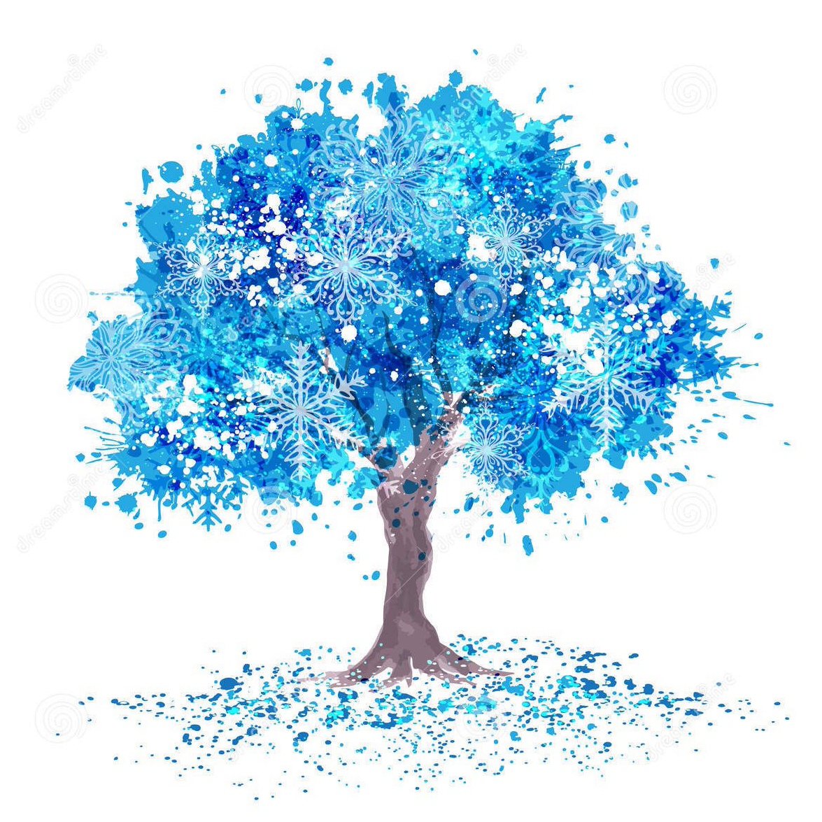Голубой фон с белыми деревьями