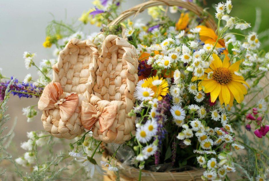 Полевые цветы в корзинке