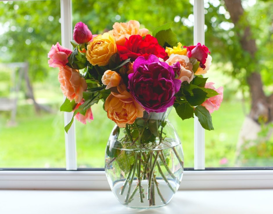 Живые цветы в вазе