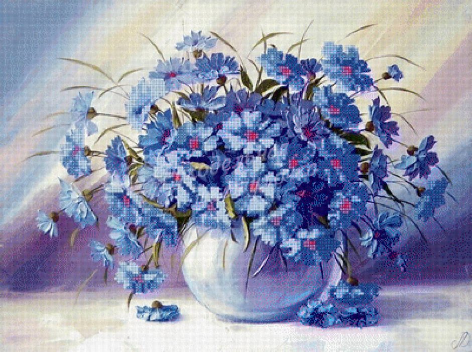 Голубые цветы живопись