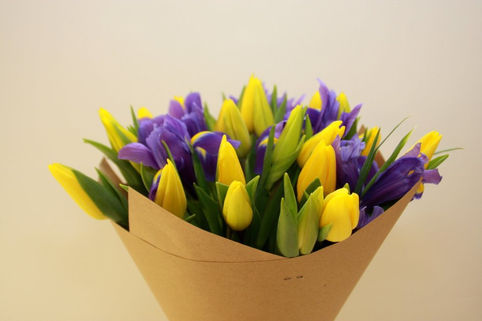 Тюльпаны желтые и фиолетовые