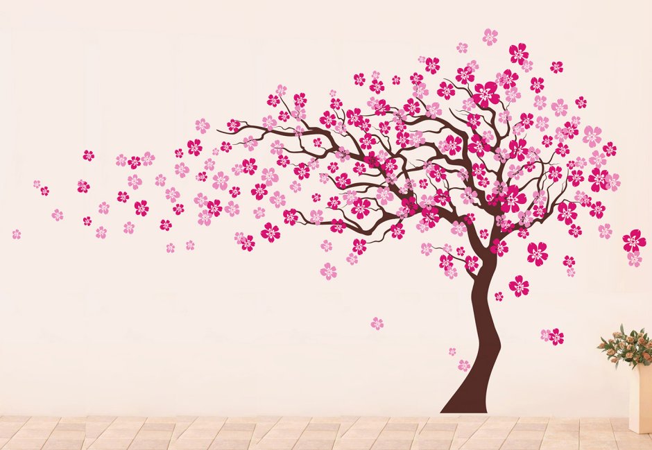 Цветущее дерево трафарет для стен