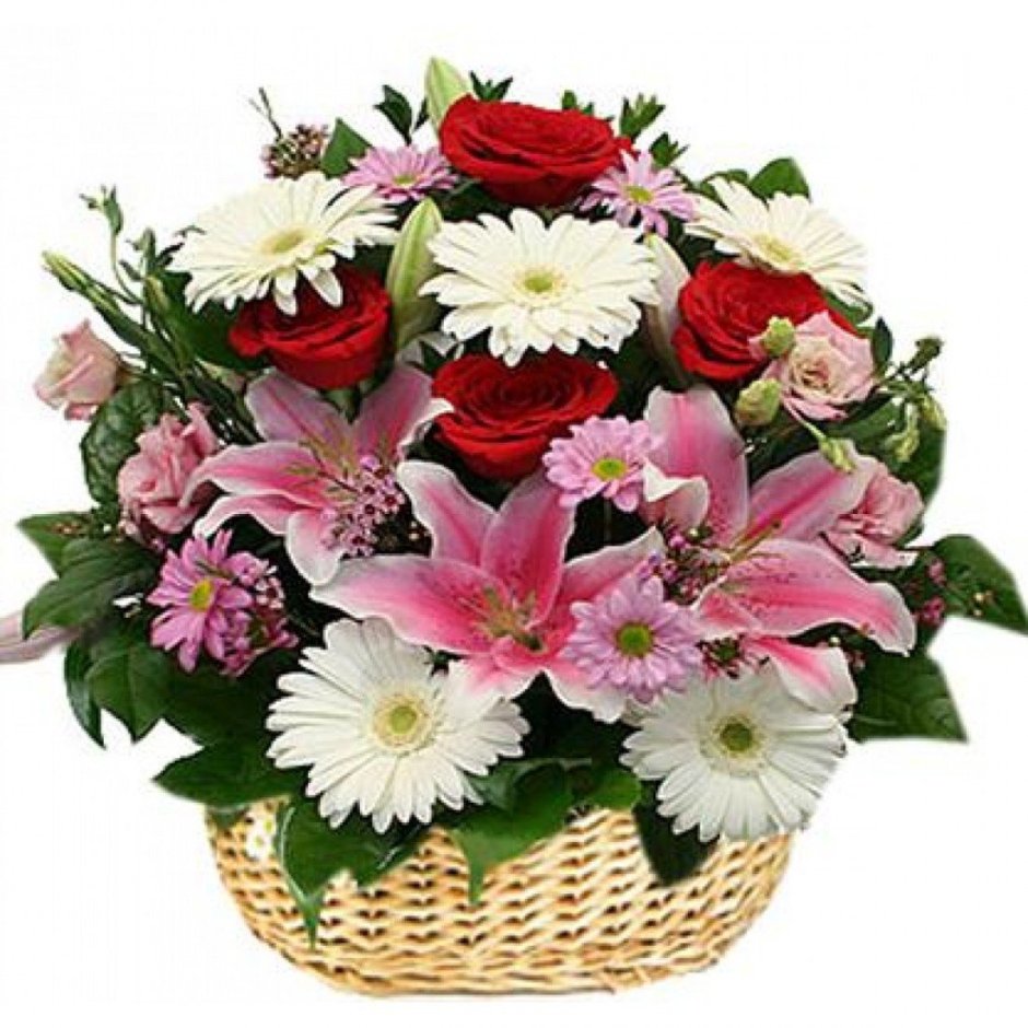 Букет хризантем, роз гербер и лилий