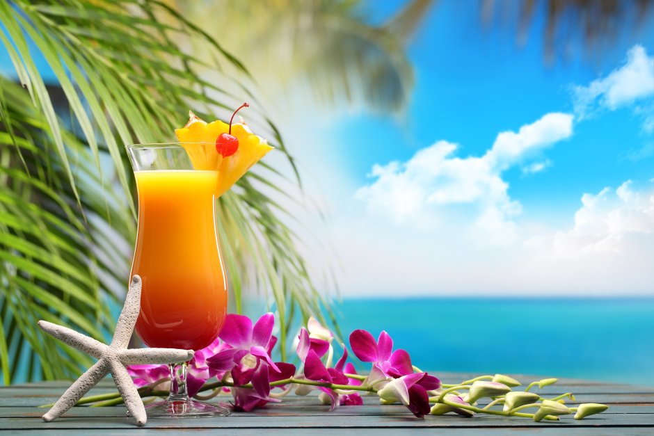 Пляж коктейль пальмы