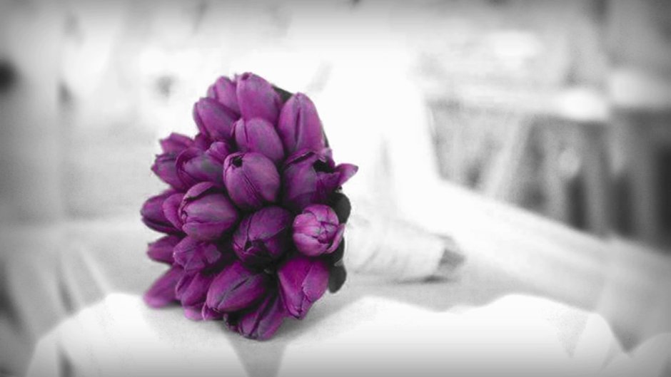 Букет невесты из фиолетовых тюльпанов