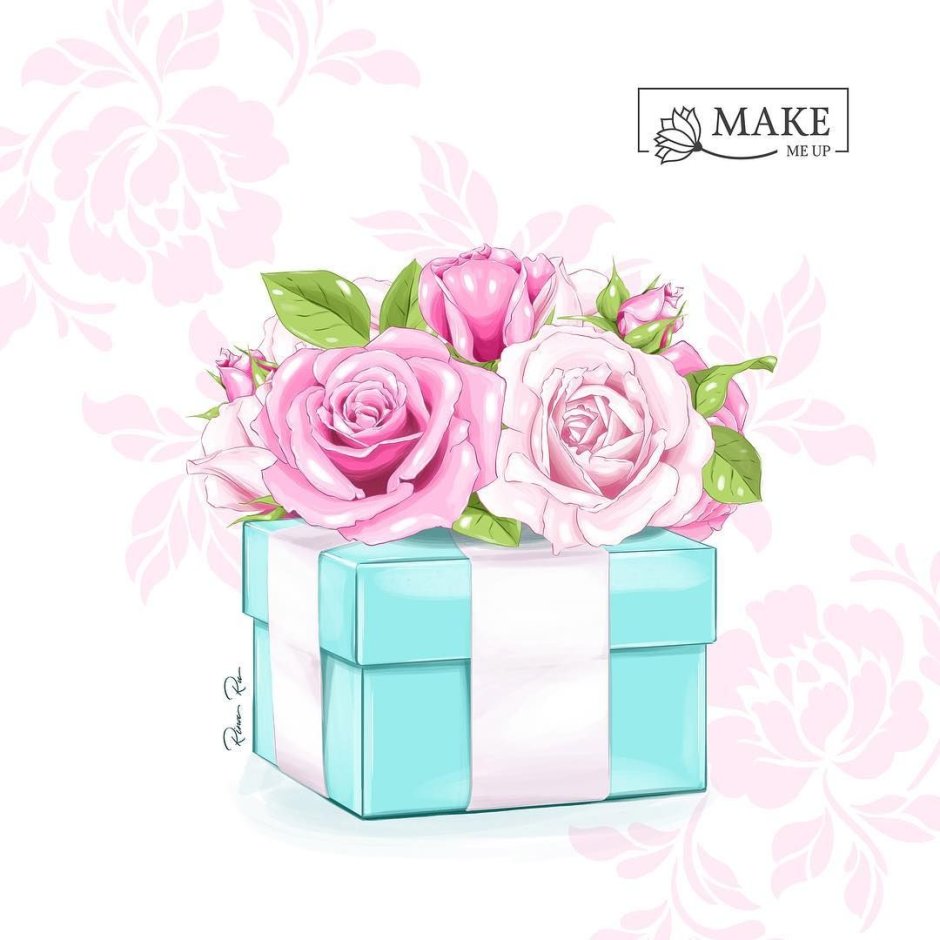 Подарочная коробка с нарисованными цветами