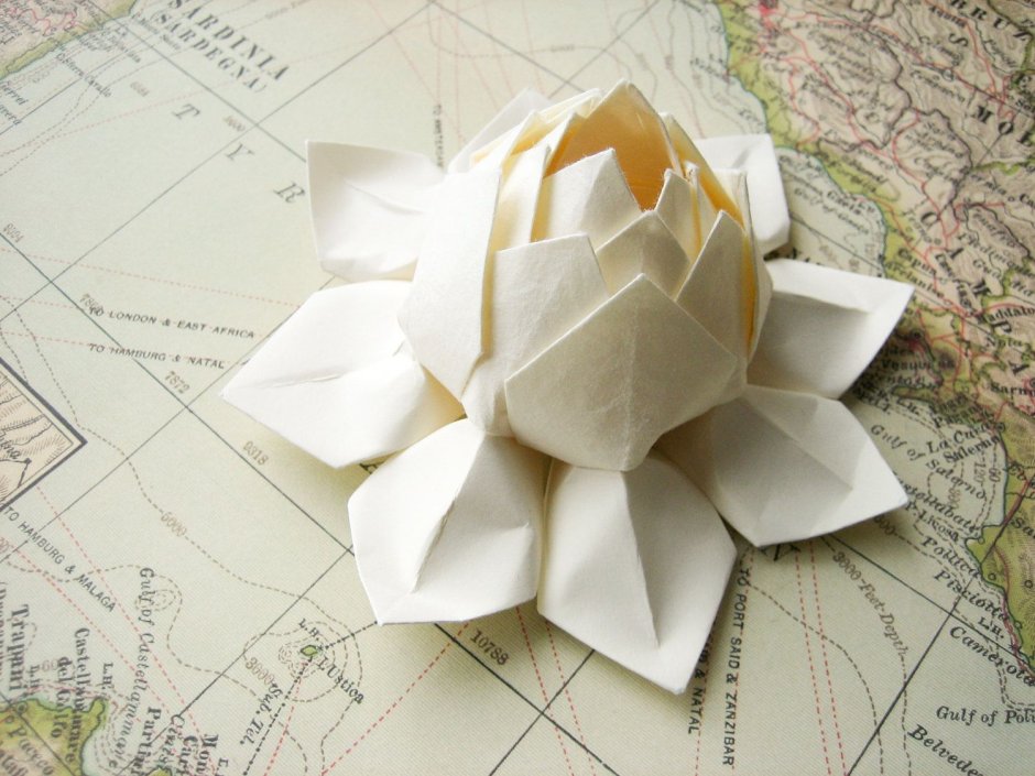 Белый цветок оригами