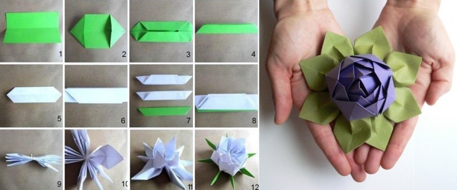 Оригами цветы Лотос простые схемы для детей