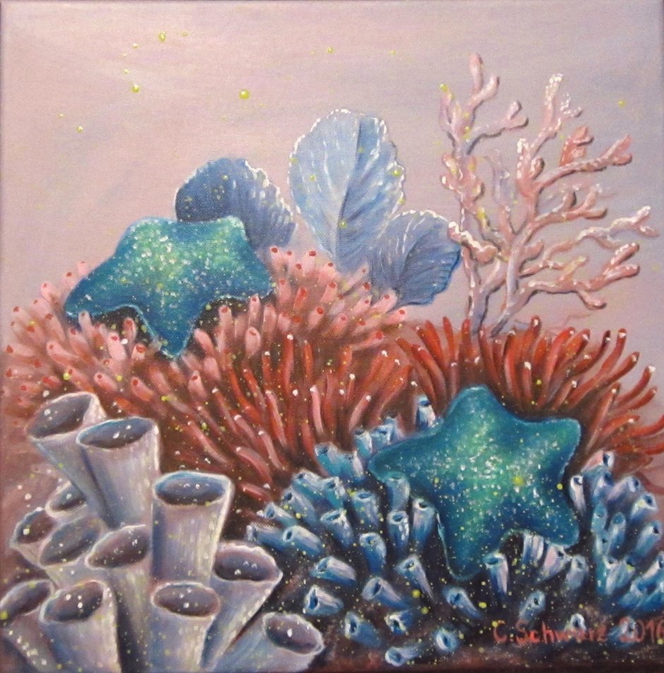 Морские кораллы акварелью