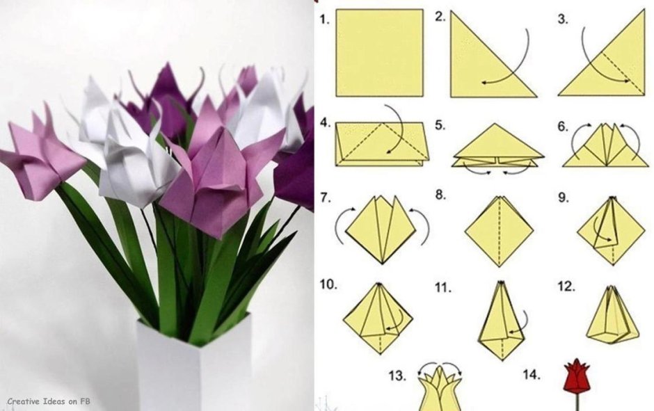 Оригами тюльпан пошагово для начинающих