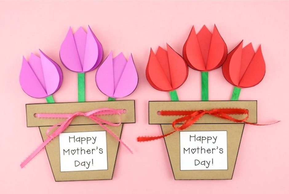 Открытка ко Дню матери своими руками тюльпаны
