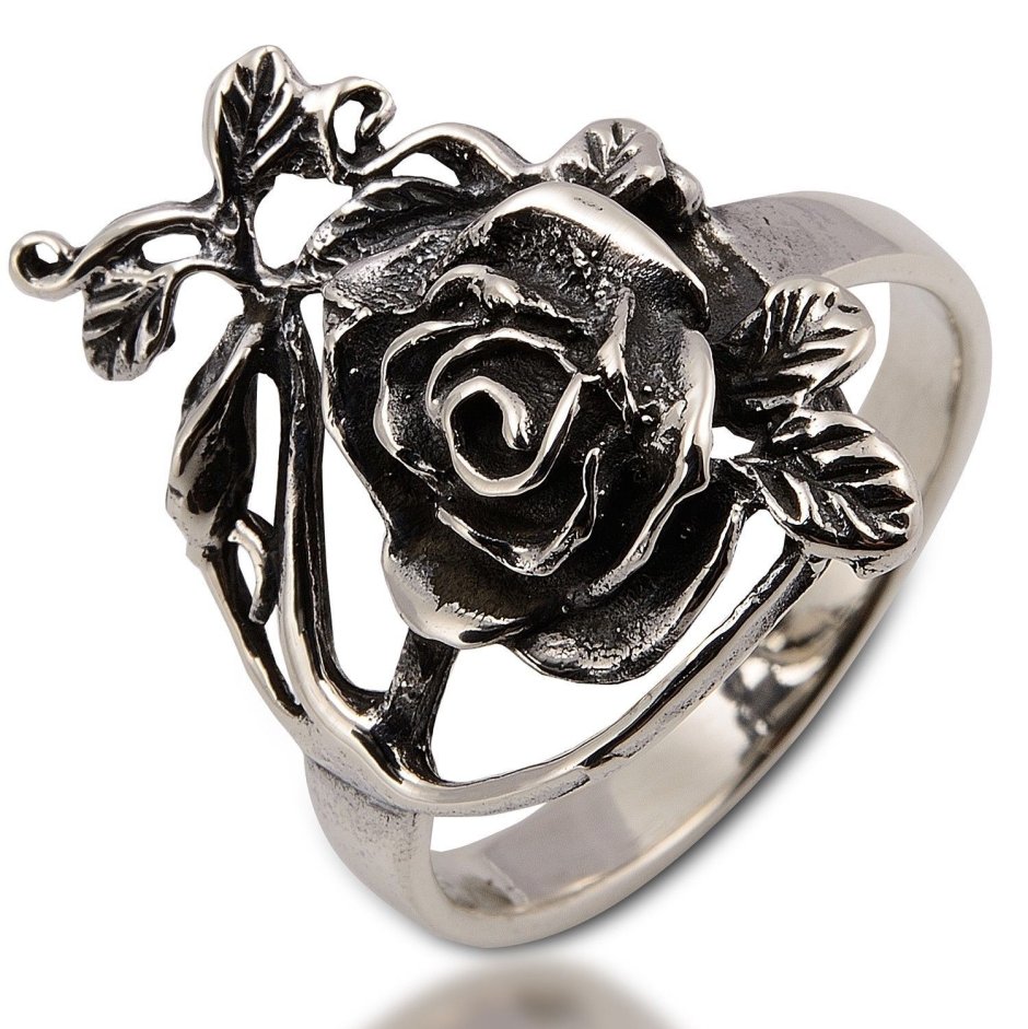 Кольцо роза коллекция серебряная природа