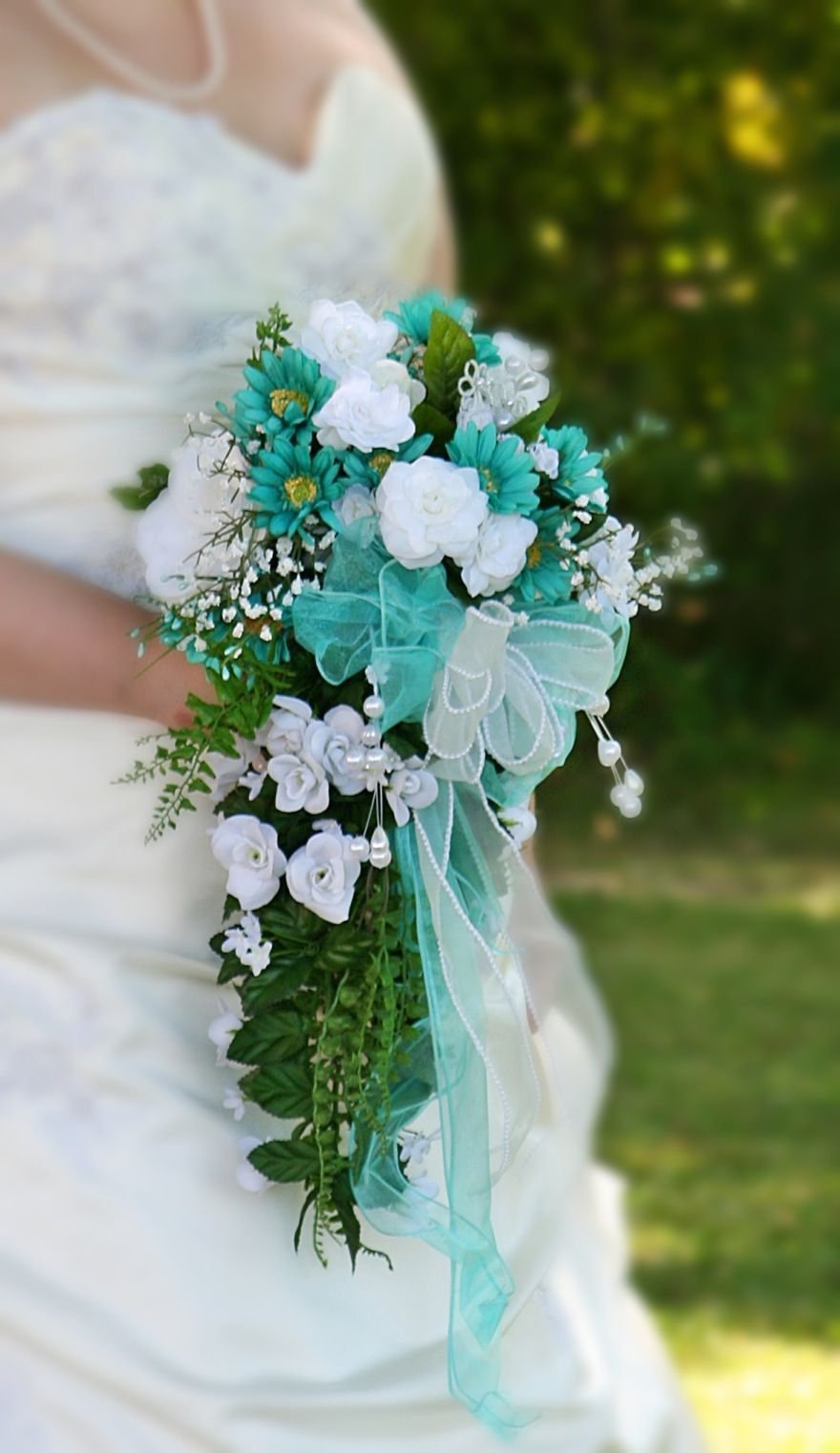 Букет невесты в стиле Тиффани из живых цветов