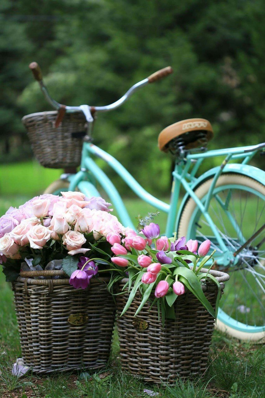 Велосипед с корзиной цветов