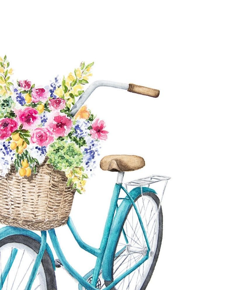 Винтажный велосипед с цветами акварелью