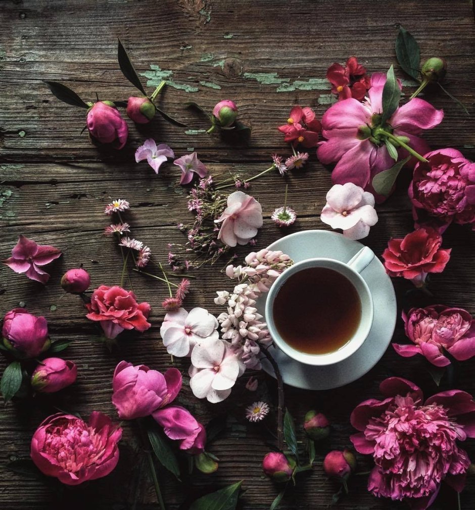 Кофе и необычные цветы