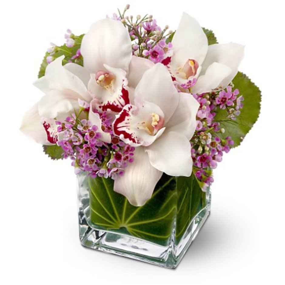 Букет с розами и орхидеями в коробочке