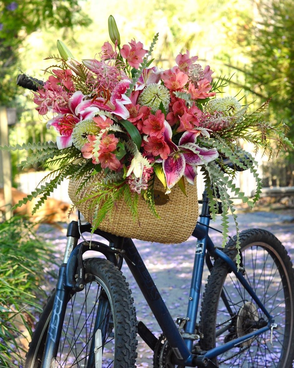 Велосипед с букетом цветов