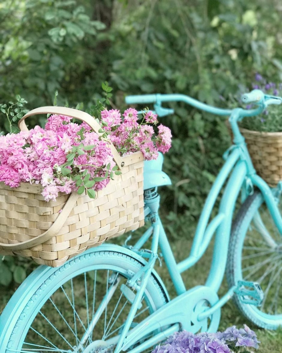 Велосипед с цветами на даче
