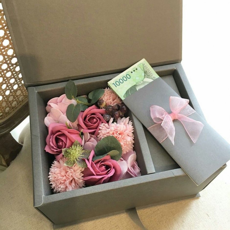 Подарочная коробка украшенная цветами