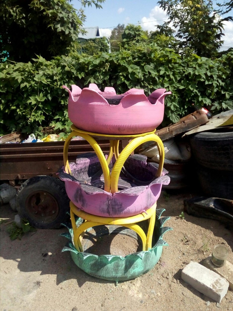 Кружки из колес для сада