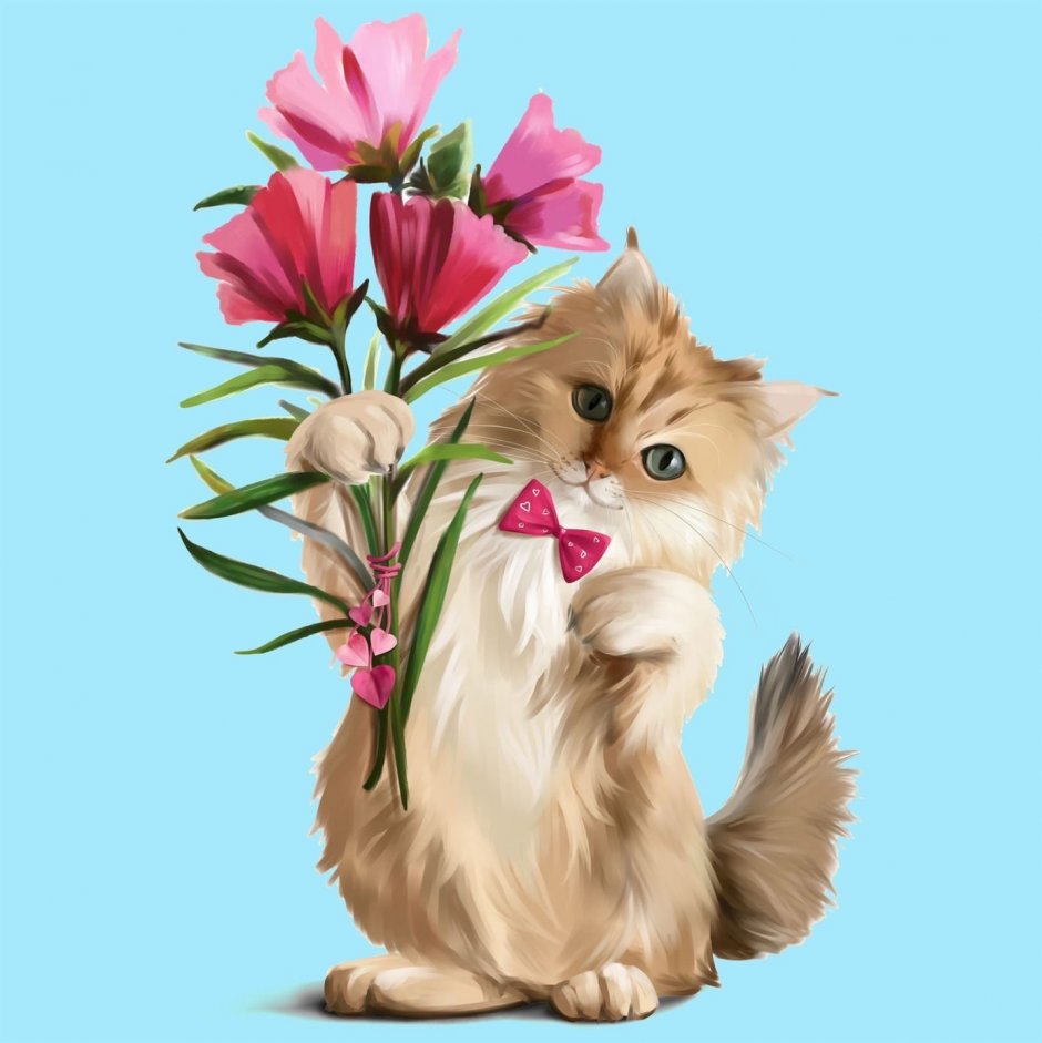 Кот дарит цветочек