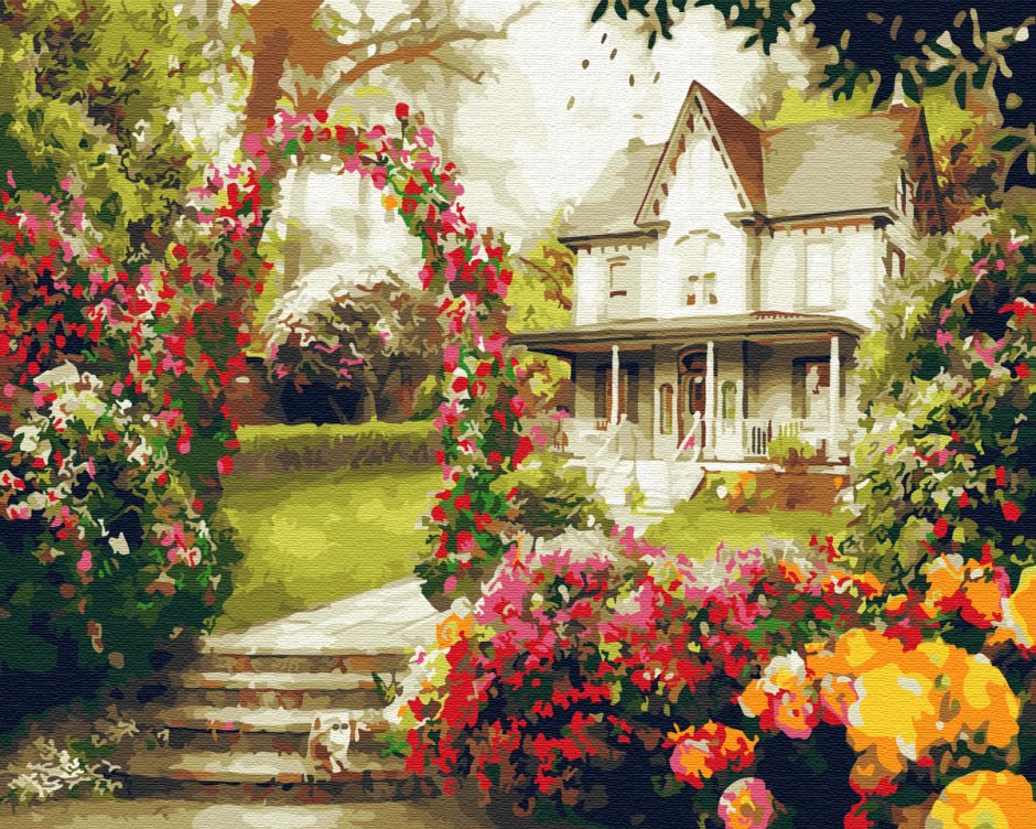 Красивый домик с цветами