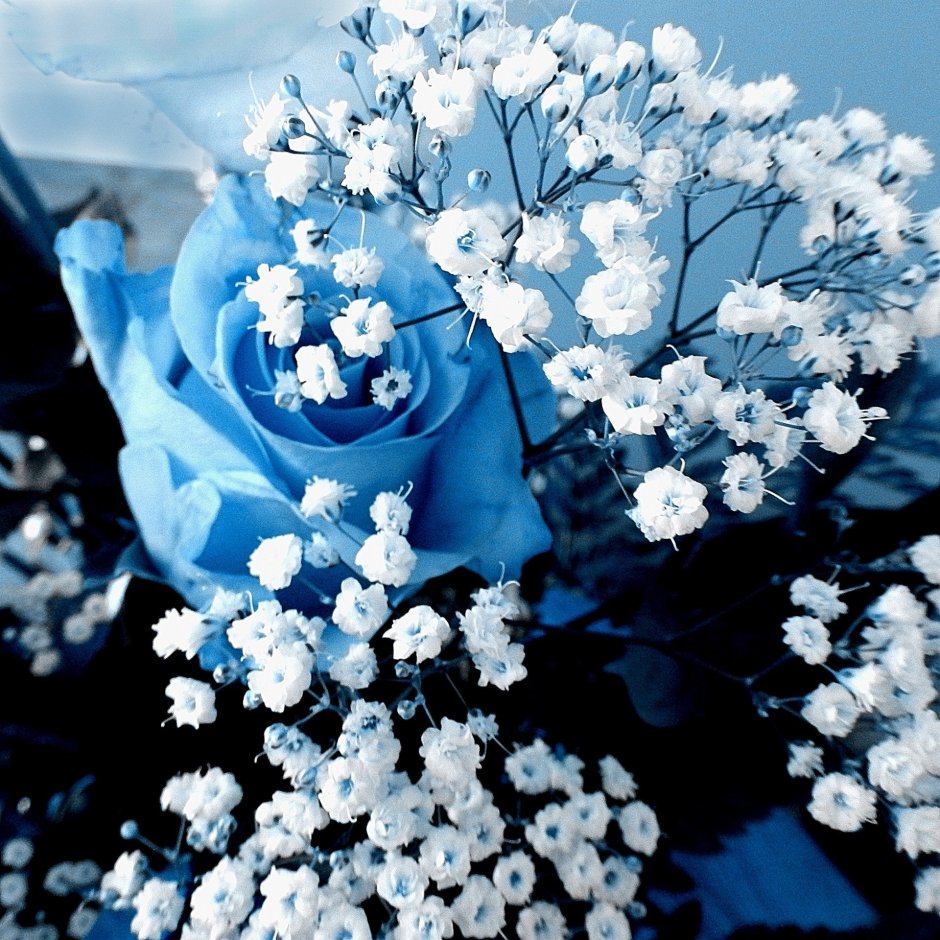 Голубая ткань в цветочек