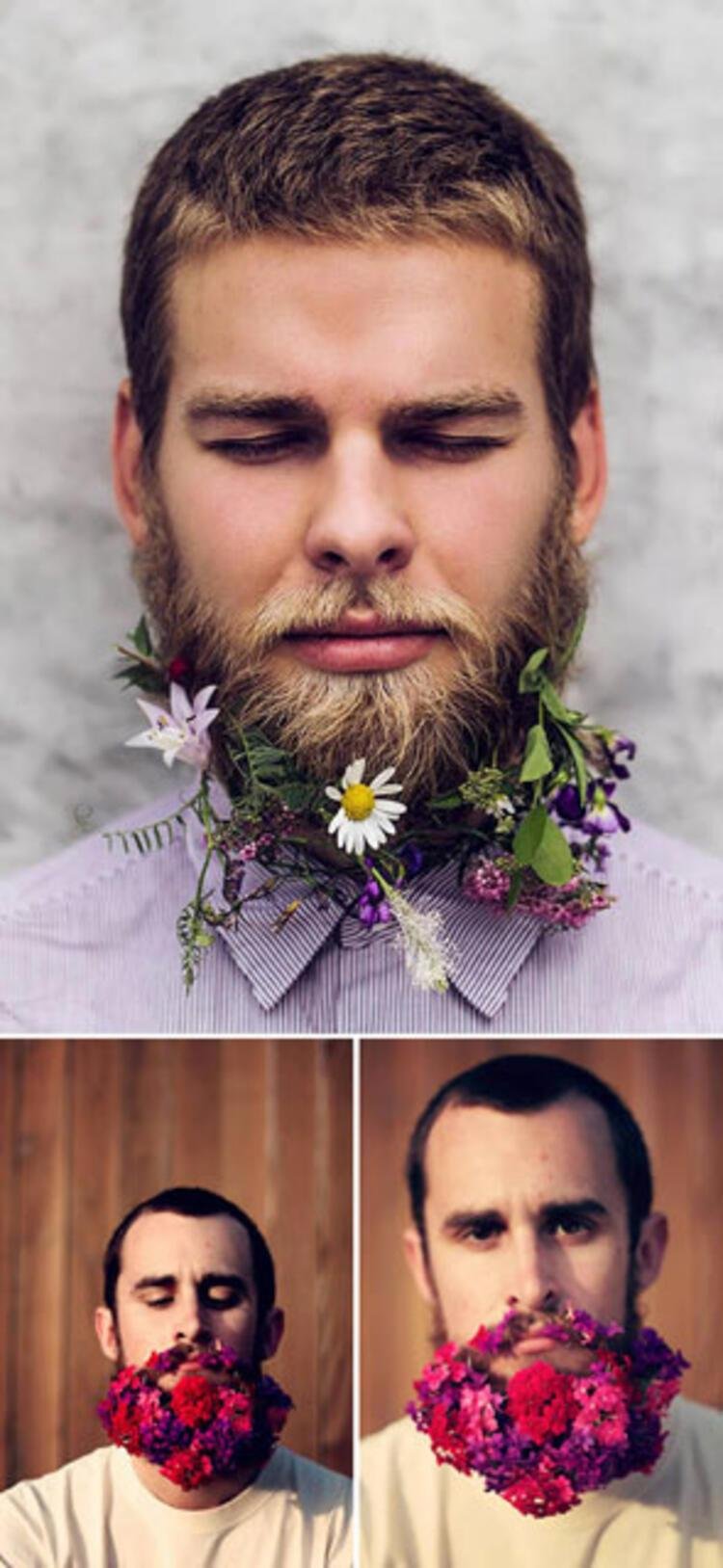 Борода из цветов у девушки