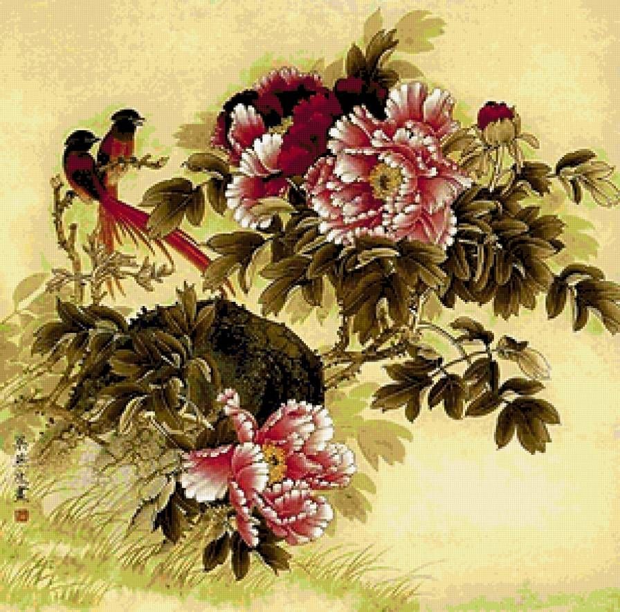 Китайская живопись цветы и птицы гохуа