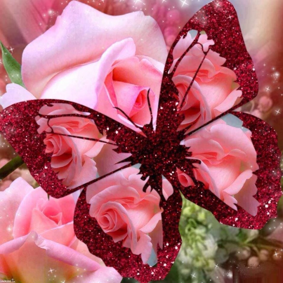Букет роз с бабочкой