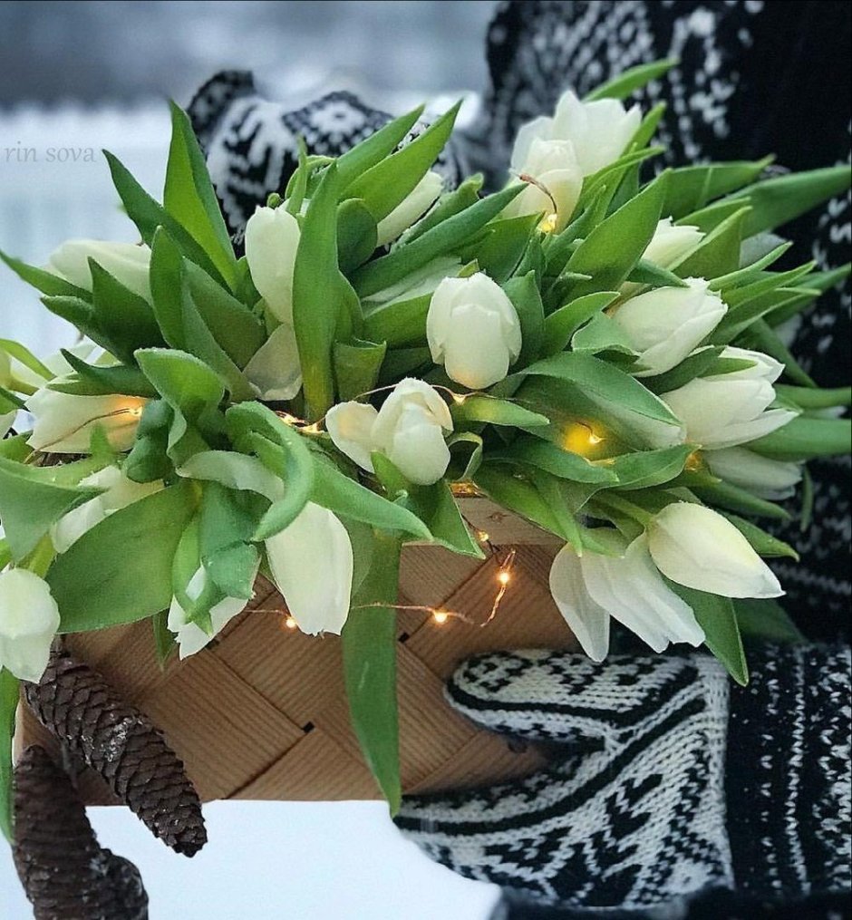 Зимний букет с тюльпанами