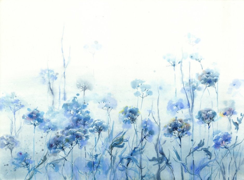 Голубые Акварельные цветы