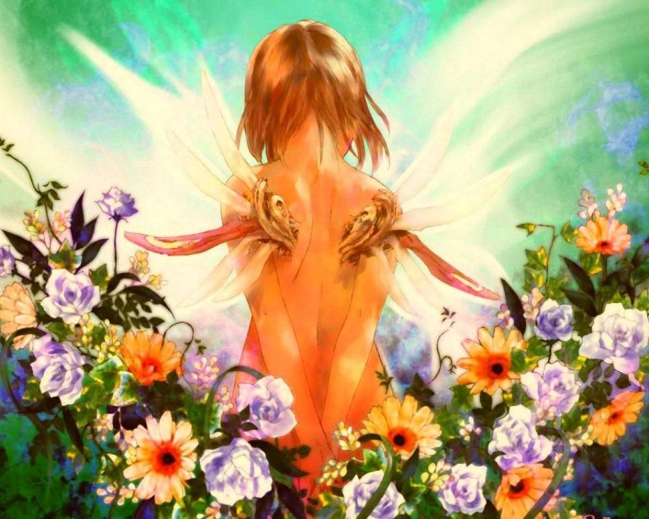 Девочка ангел с цветами