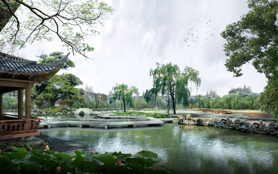Китайский сад пейзажный парк