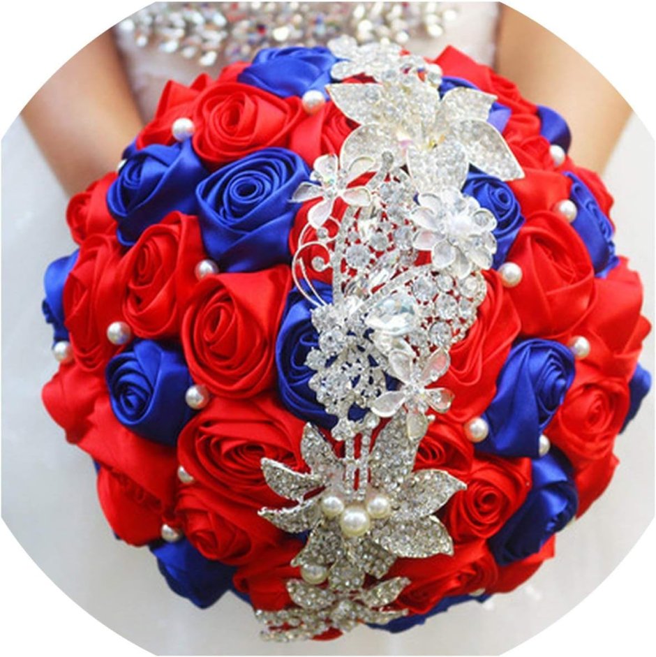 Букет невесты с синими и красными цветами