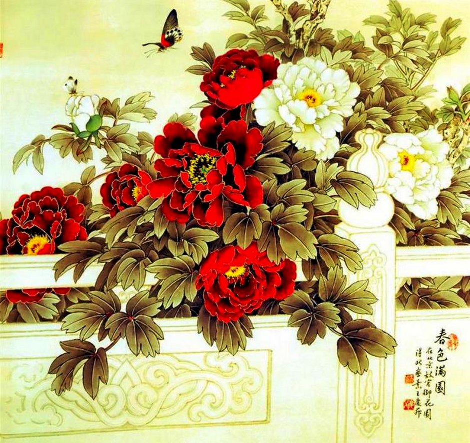 Пионы, маки китайская живопись