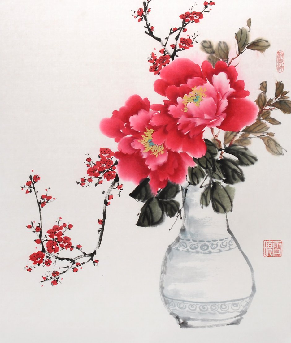 Пион китайская живопись Сеи
