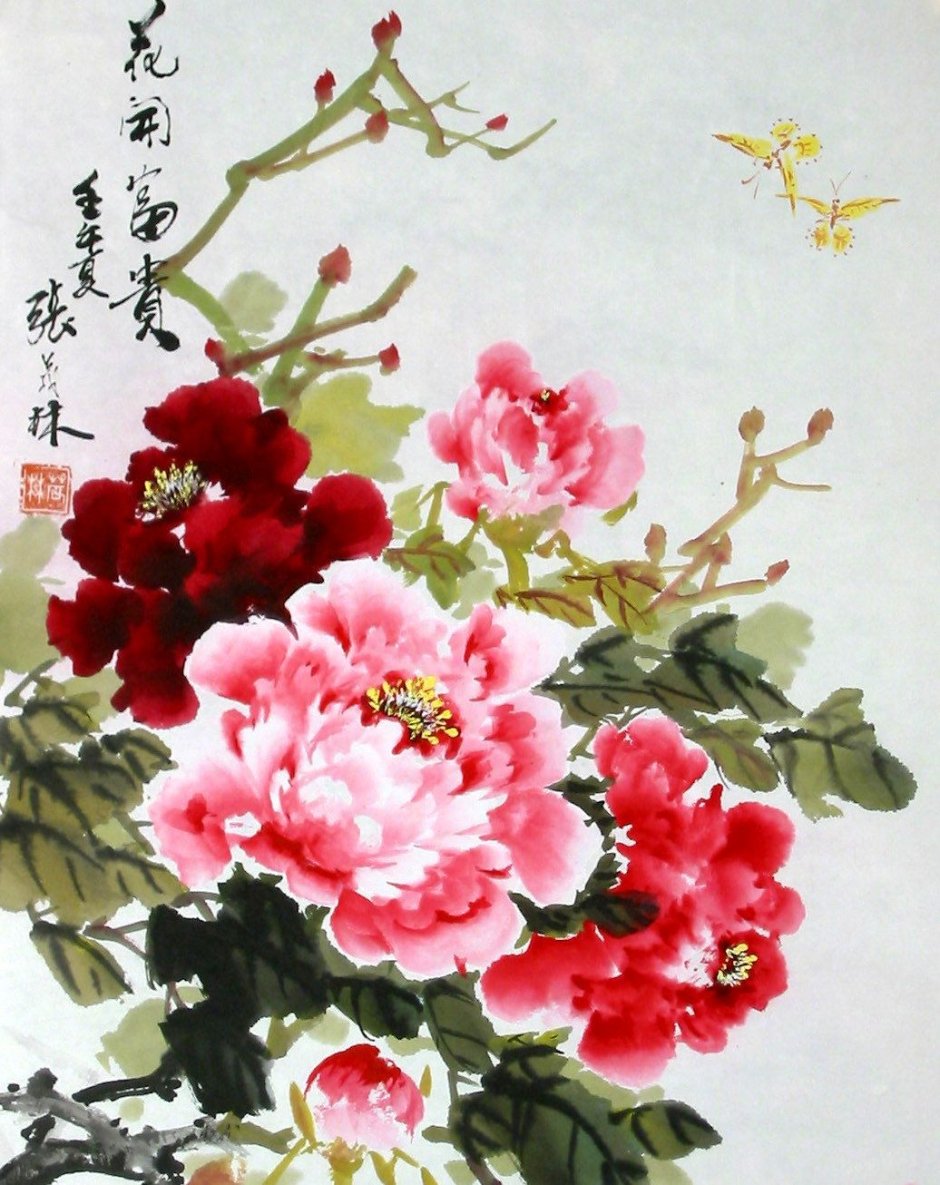 Китайская живопись пионы
