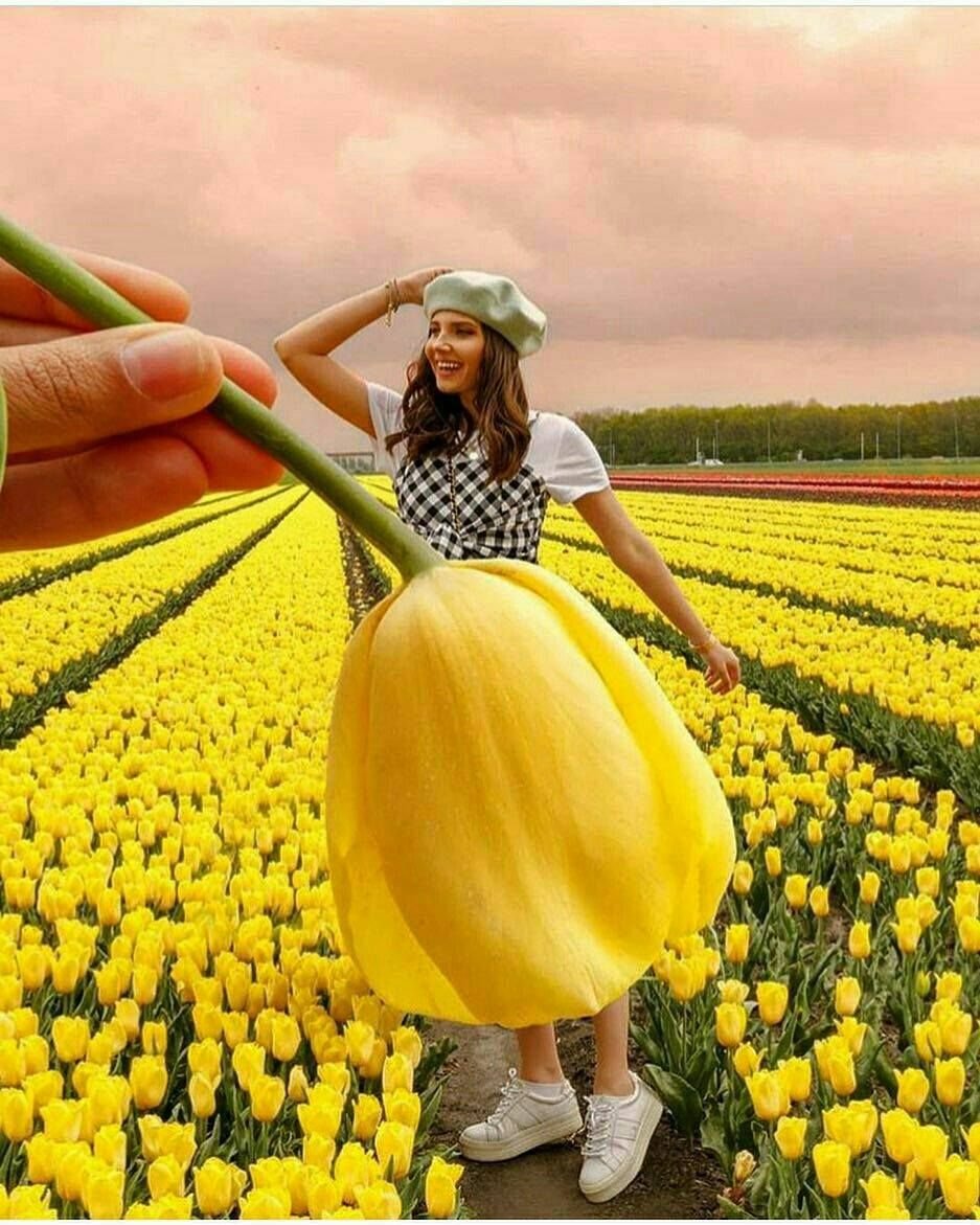 Девушка с желтыми тюльпанами