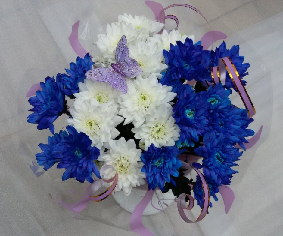 Синие хризантемы букет