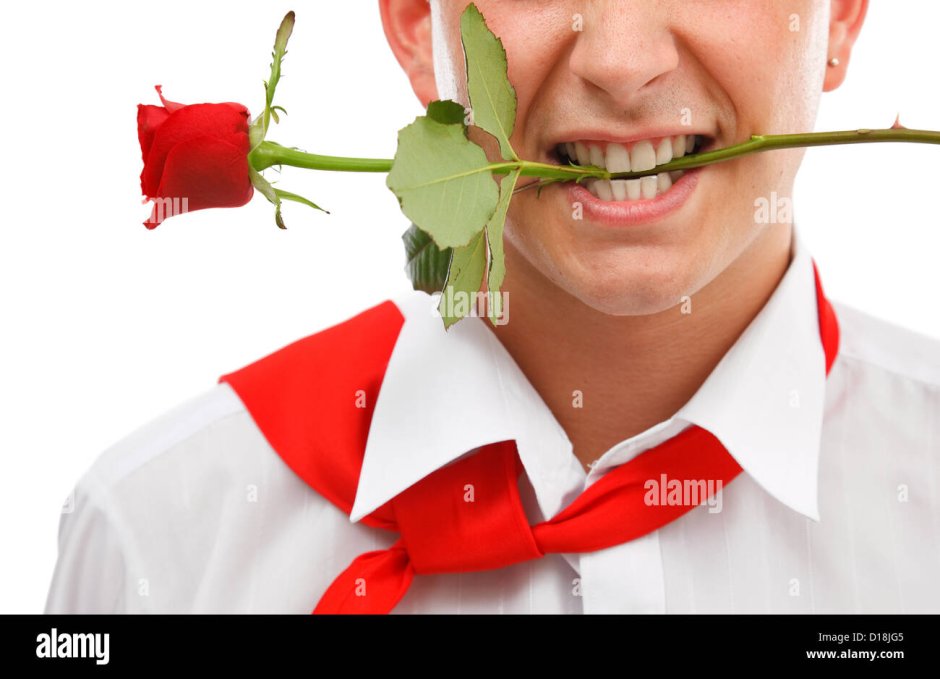 Роза во рту у парня