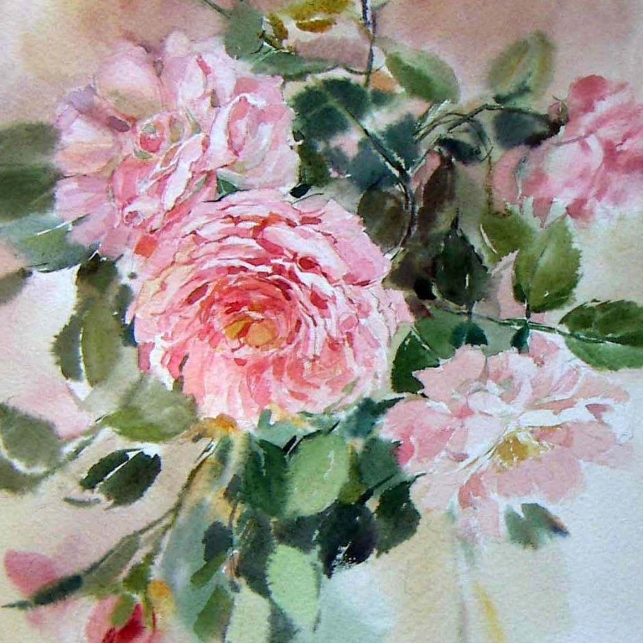 Чайная роза в живописи акварелью