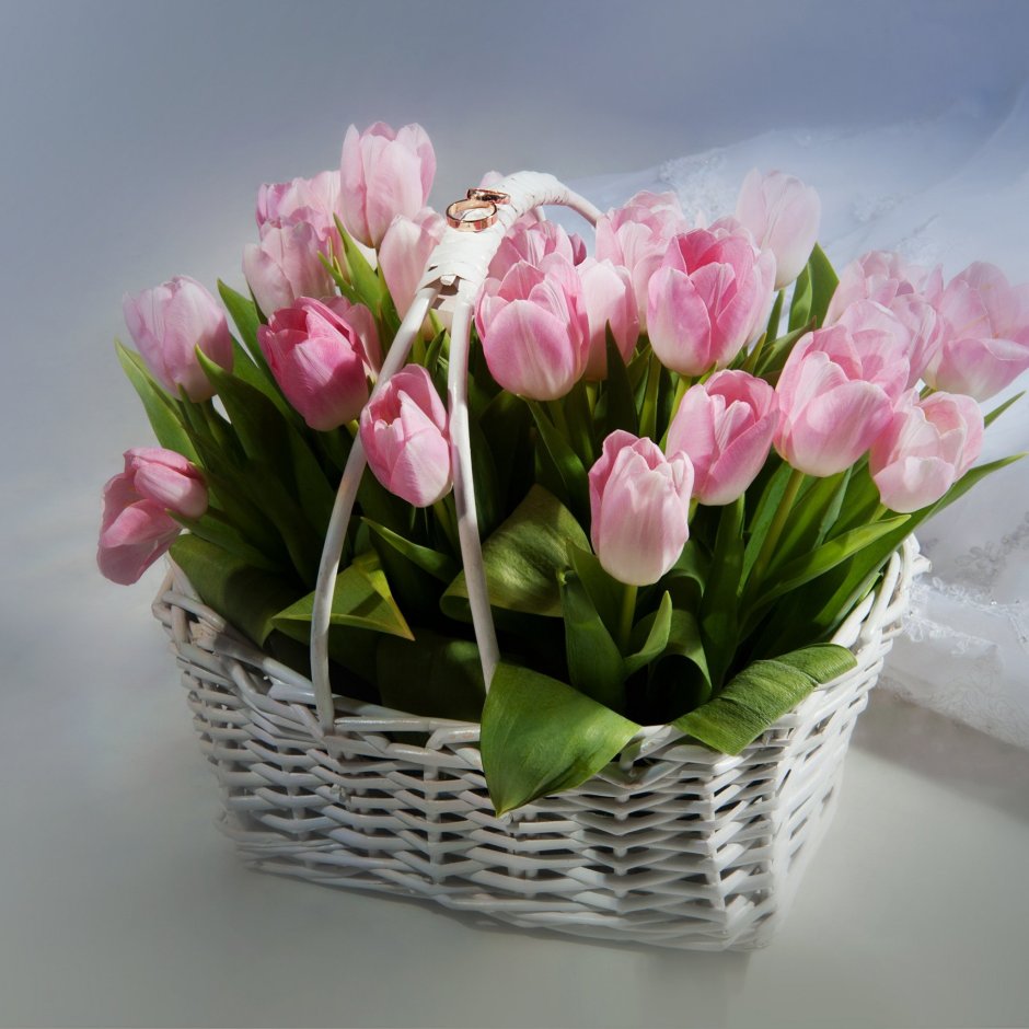 Красивые тюльпаны в корзине