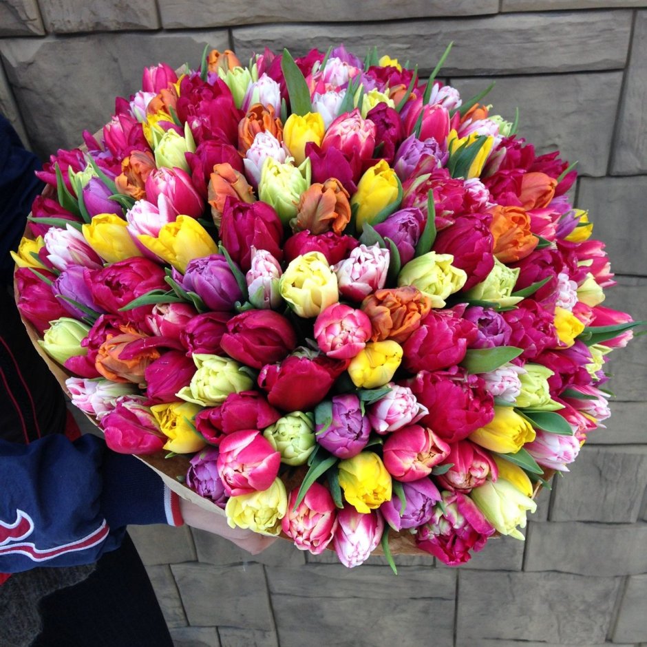 Тюльпаны разноцветные большой букет