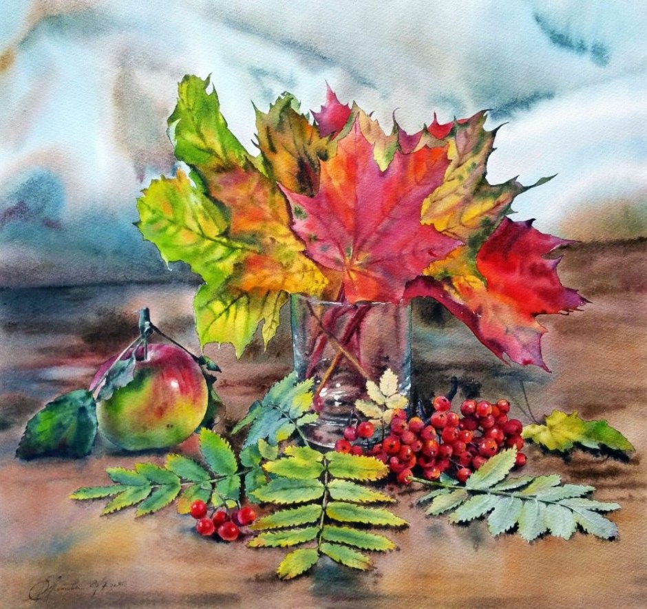 Осенний натюрморт акварелью