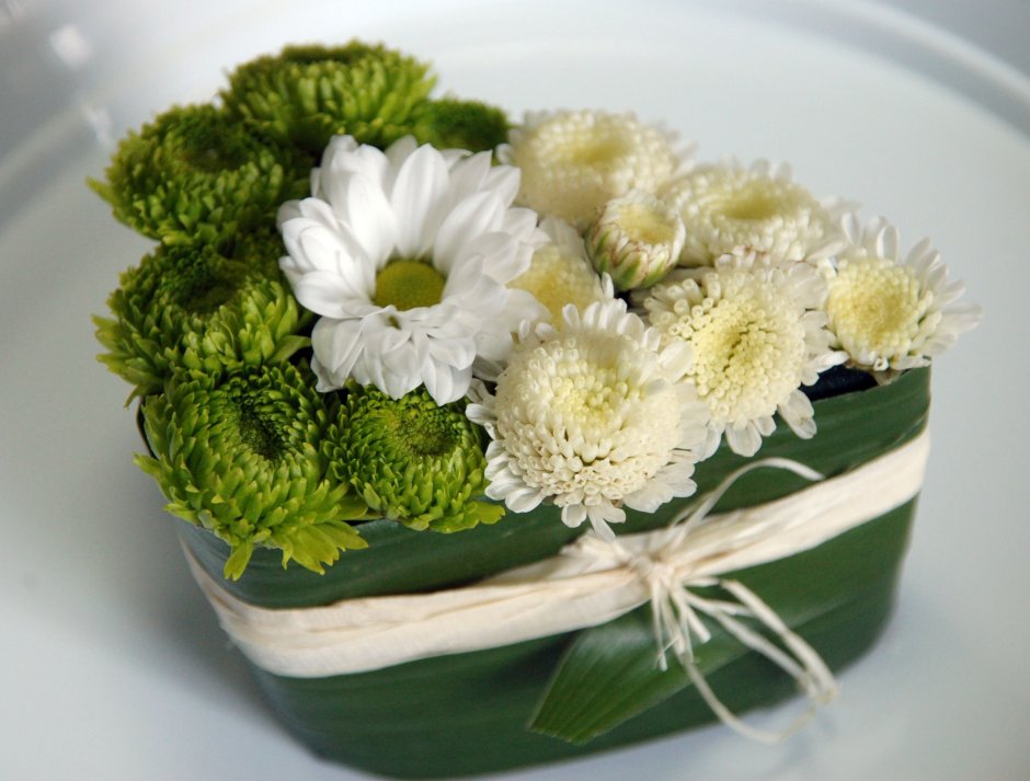Композиции из зелени и цветов на флористической губке