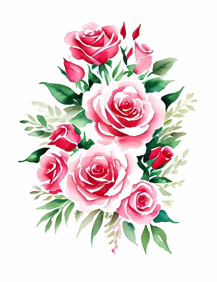 Цветы акварель угловые розовые розы