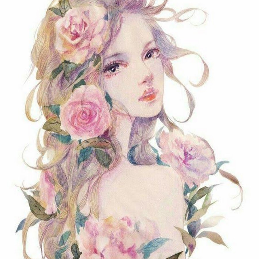Девушка с цветами в волосах арт